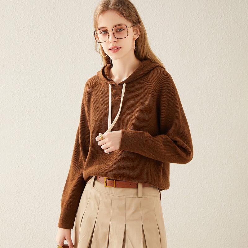 TUHUANG Women's 100% Wool Hooded Pullover Sweater