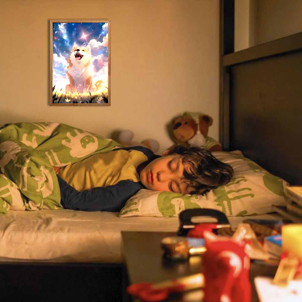 Cute Cat Pet Dog Light Painting Picture Frame Led Night Light Moon Lamp Bedroom Home Decor Friends Kids Birthday Christmas Gifts