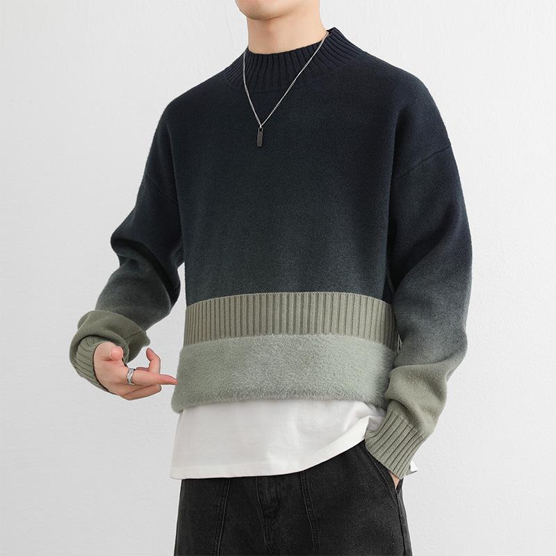 Men's Gradient Sweater, Half-High Collar, 2024 Autumn/Winter Trend, Soft & Fluffy Knit, Warm Base Layer