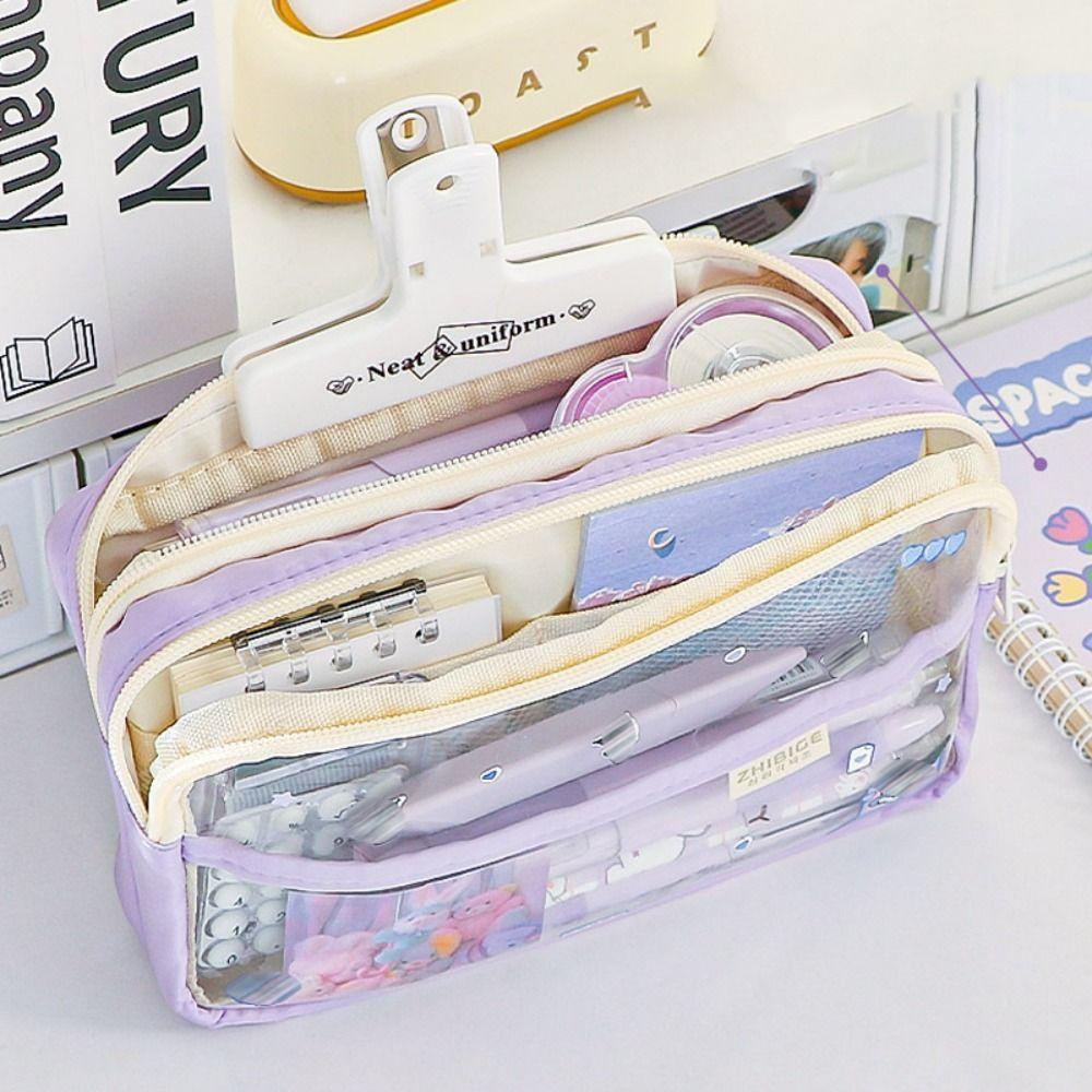 PU Leather+PVC Pencil Case Large Capacity Stationery Bag Stationery Organizer  School Office