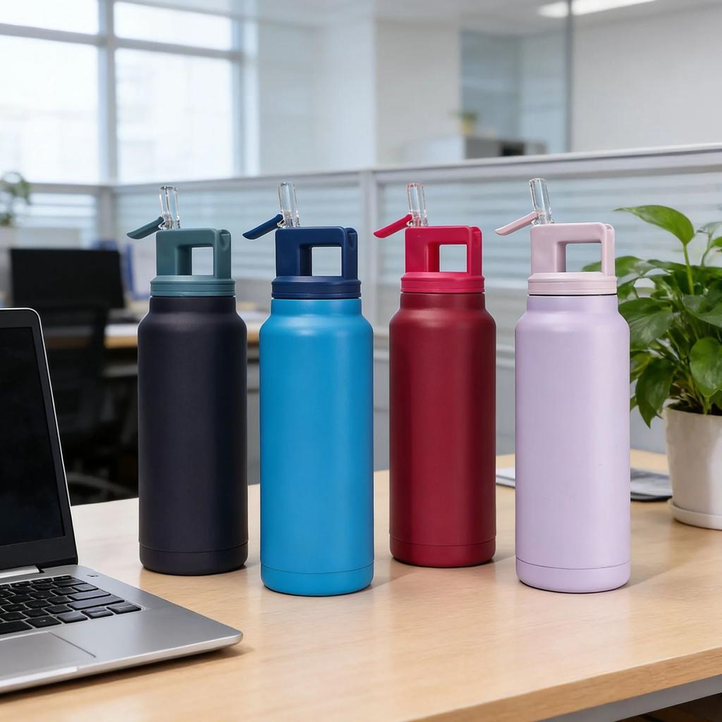 New Steel Thermal Water Bottle Double Wall Straw Vacuum Tumbler Sports Bottle 600/900ml