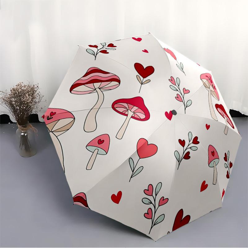 1pc Mushroom Hearts Automatic Open/close, All-Season Portable Folding Umbrella, Travel, Everyday, Formal Events - Compact Luxury Parasol, Outdoor Acce