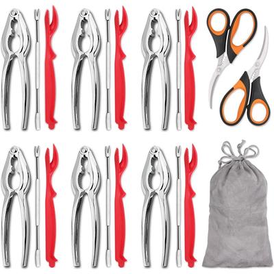 20-piece Seafood Tools Set Includes 6 Crab Crackers, 6 Lobster Shellers, 6 Crab Leg Forks/Picks and 2 Seafood Scissors & Storage Bag