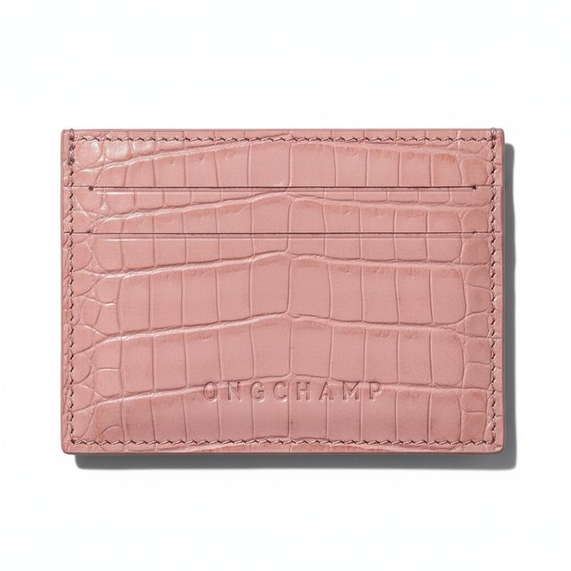 Longchamp Pocket crocodile embossed design cow leather card holder women s tea pink 3218HIDP96 розовый