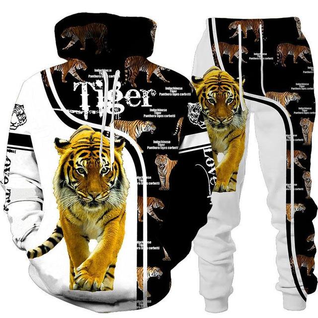 Neue Tier 3D Tiger Gedruckt Hoodie + Hosen Anzug Coole Männer/Frauen 2 Pcs Sportwear Trainingsanzug Set Herbst und Winter männer Kleidung