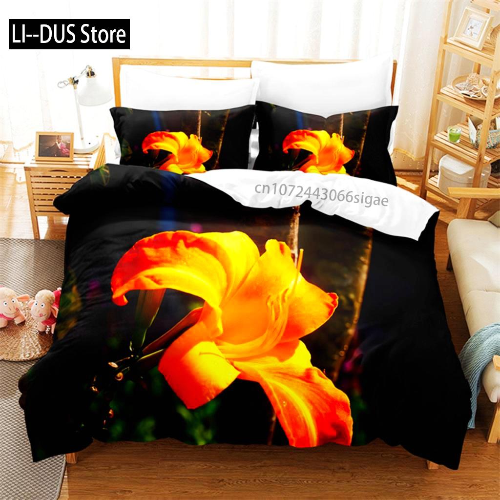 Yellow Flowers Queen Bedding Sets Duvet Cover Set Bedding Digital Printing King Size Duvet Cover Set Bedding Set