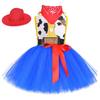 Pink Princess Tutu Dress, Retro Cowboy Denim Layered Kids Party Mesh Dress for Pretend Play