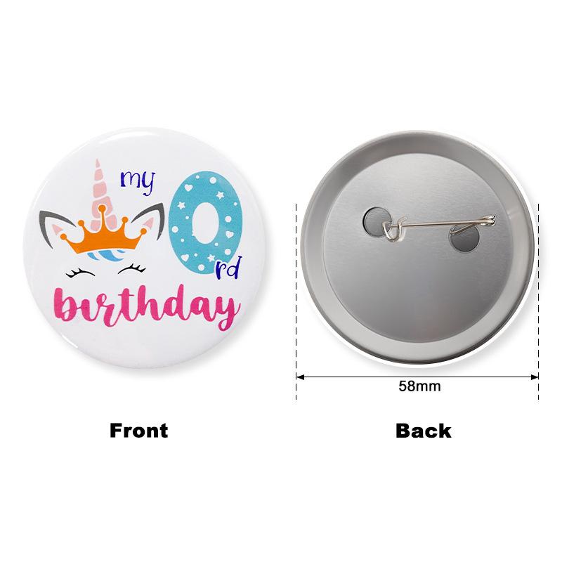 

Новый значок для вечеринки в стиле «Единорог» с мультяшным цифровым значком на первый день рождения ребенка 2pcs