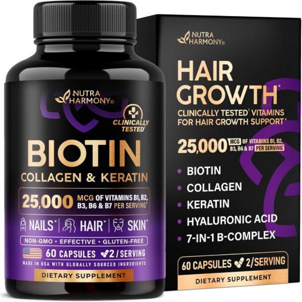 Biotin, Collagen, Hyaluronic Acid, Keratin, Hair Growth 60 Capsules