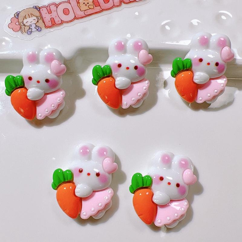 10 Pcs New Cute Cartoon Animal Little Rabbit Radish Series Resin Scrapbook Diy Jewelry Children Gift Hairpin Accessories A90