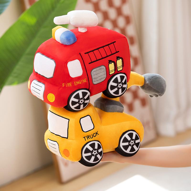 New Fire Truck Excavator Plush Toys Cartoon Car Stuffed Doll Cute Huggable Pillow for Kids Children Boys Christmas Birthday Gift