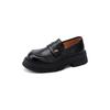 Cowhide platform single shoes spring and autumn retro belt buckle round head loafers women's shoes
