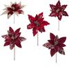 New 30CM Artificial Poinsettia Flower Glitter Sequins Christmas Glitter Flower Sparkling Sequins Flower Christmas Tree Accessory
