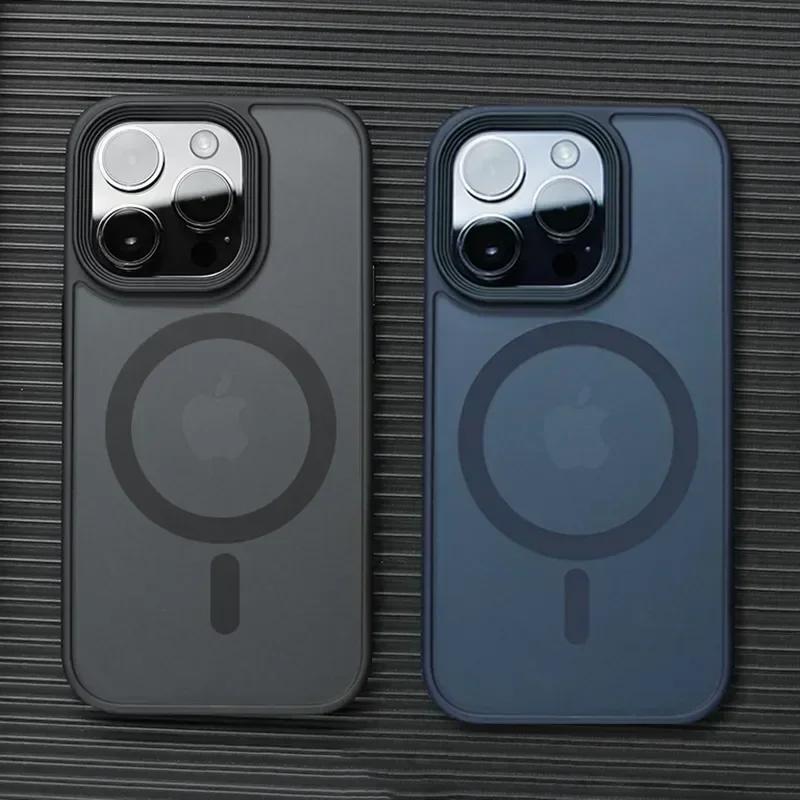

Ударопрочный матовый прозрачный чехол для телефона iPhone 16 13 11 12 14 15 Pro Max Plus для магнитного беспроводного зарядного чехла Magsafe For iphone 16 серый