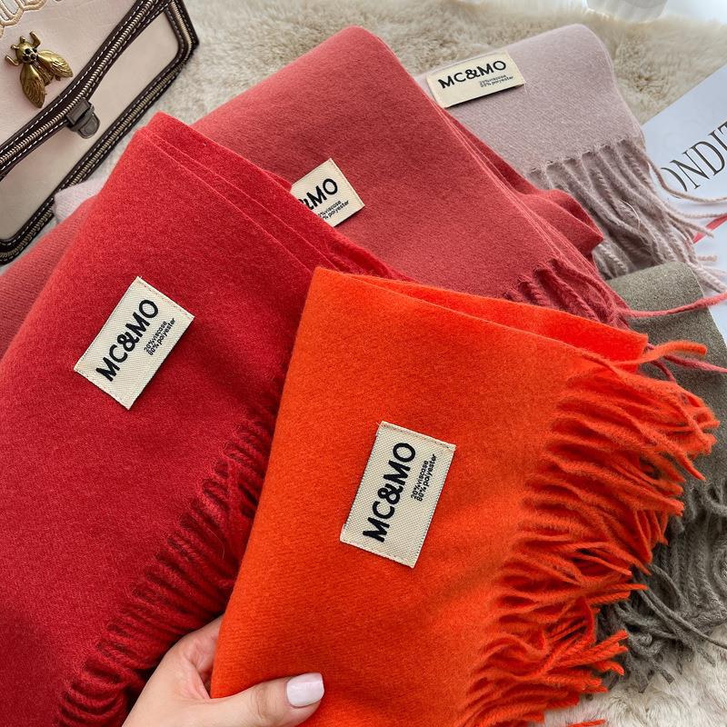 Solid Color Imitation Cashmere Scarf For Women Suitable For Winter Suitable For Couples Dual Use Warm Long Thick