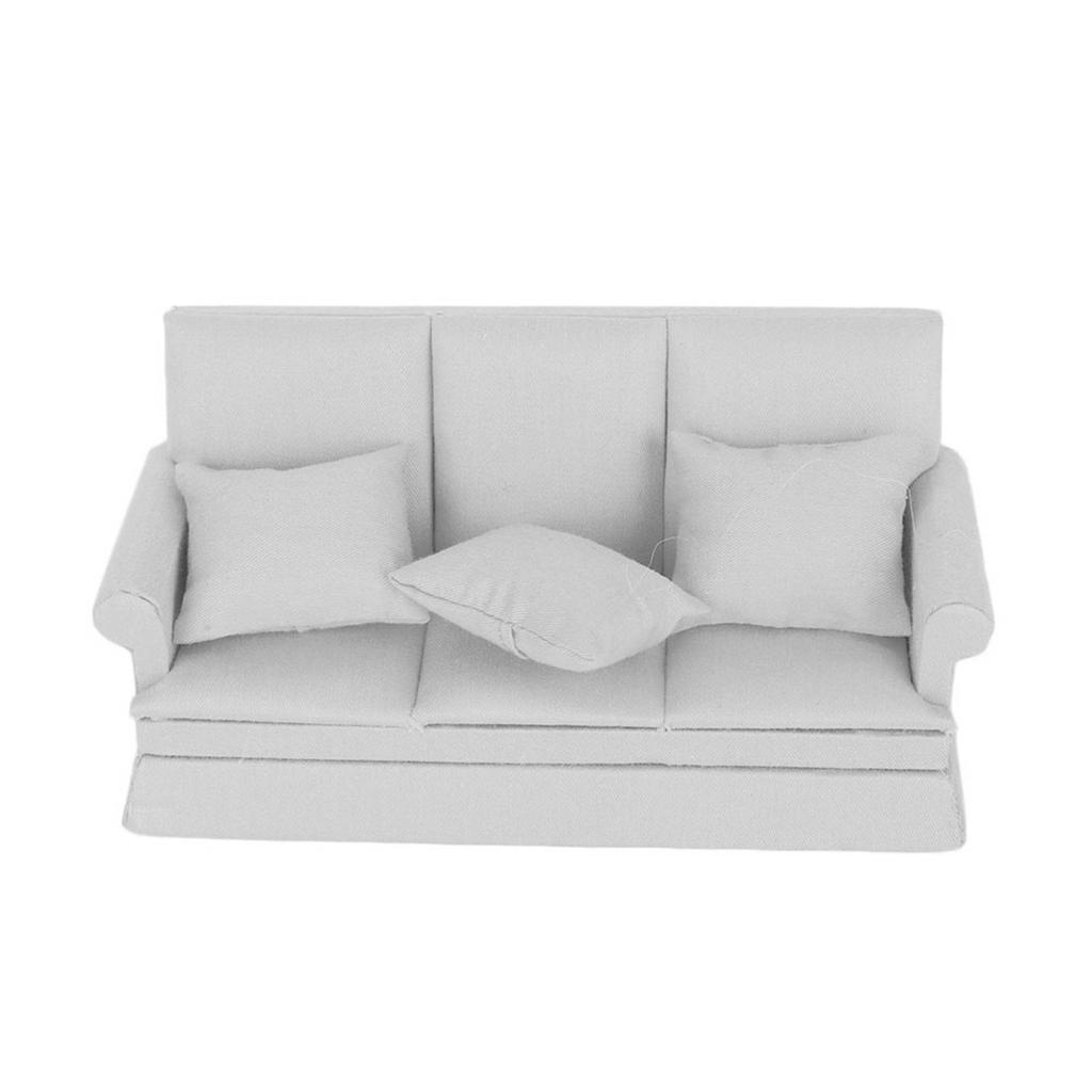 1:12 Doll House Mini Sofa with 3pcs Pillow Living Room Furniture Wooden Doll House Decoration AccessoriesGray