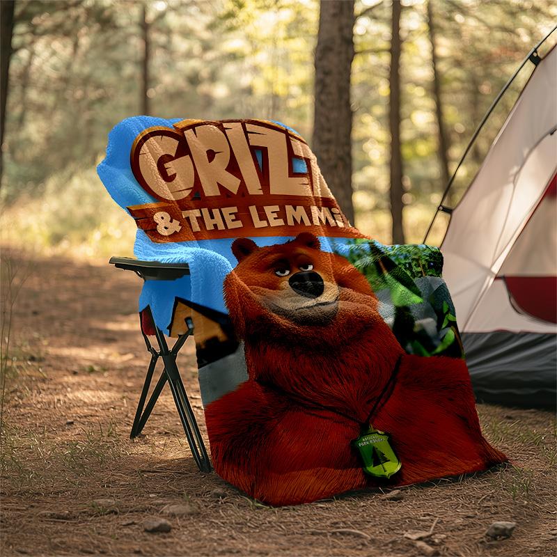 1 Stück Grizzy The Lemmings1 Thema Decke - Digitaldruck, Polyester, Gemütlich für alle Jahreszeiten, Perfekt für Draußen, Camping und Reisen
