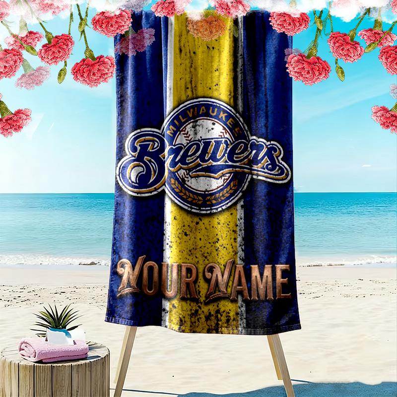 Name Custom Milwaukee Brewers Print Beach Towel, Large Soft Quick Dry Towel for Beach Camping Swimming
