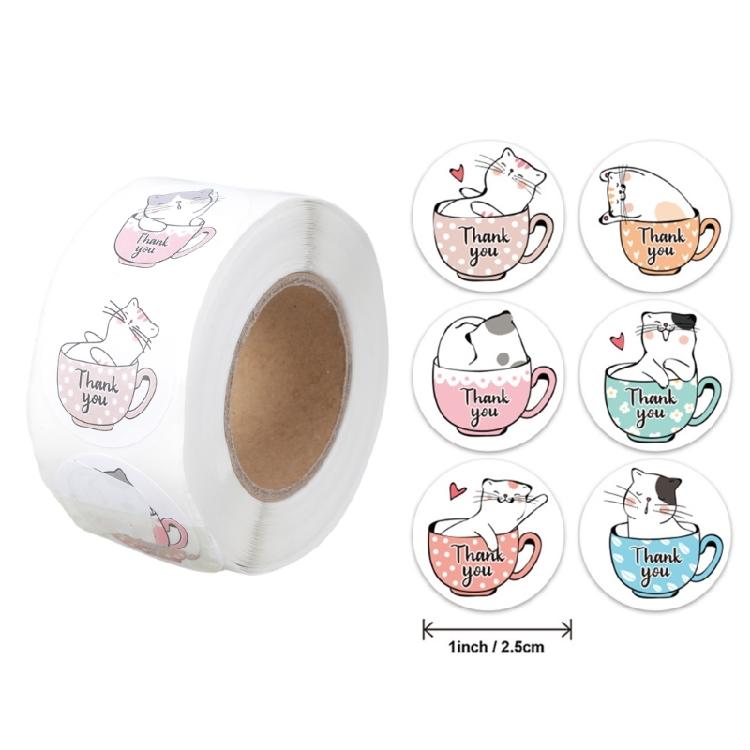 500Pcs Kitten Thank You Label 25mm Round Thank You Sticker Sealing Label for Seal Envelopes Cards Wedding Packaging