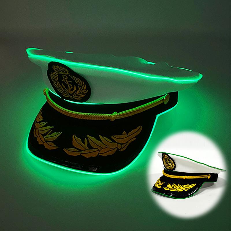 Navy Sailor LED Light-Up Embroidered Captain's Hat for Festivals and Performances