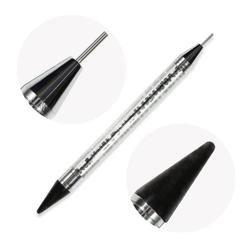 Nail Art White Dual-head Wax Pen With Diamante Embellishment And Rhinestone Picker, Crystal Rhinestone Applicator Tool