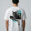 Night Shift Cat Tee | Japanese Street Art Back Print, Comfort Colors 1717 Cotton