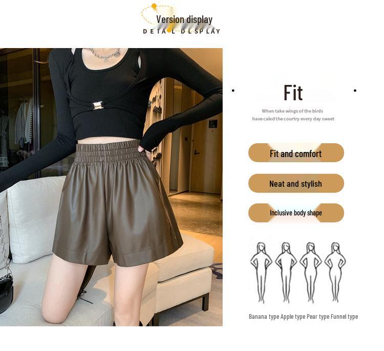 Women's High-Waisted Leather Shorts - Autumn/Winter Plus Size Wide-Leg Slimming Outerwear 2026