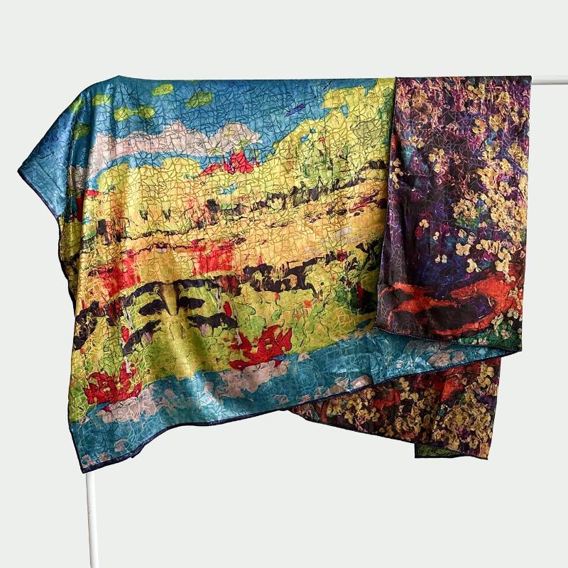 

Meier Chinese style fragrant cloud gauze square scarf silk scarf floralsprinting double-sided silk scarf shawl 140*140cm