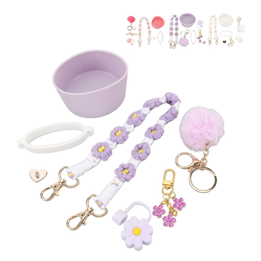 Cup Accessories Set Cup Decoration Set Straw Cap Cup Flower Keychain Plush Ball Pendant for Water Bo