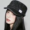 Korean Ins Retro Washed Denim Flat Top Cap Women'S Japanese Old Tooling Advanced Sense Equestrian Hat Military Hat