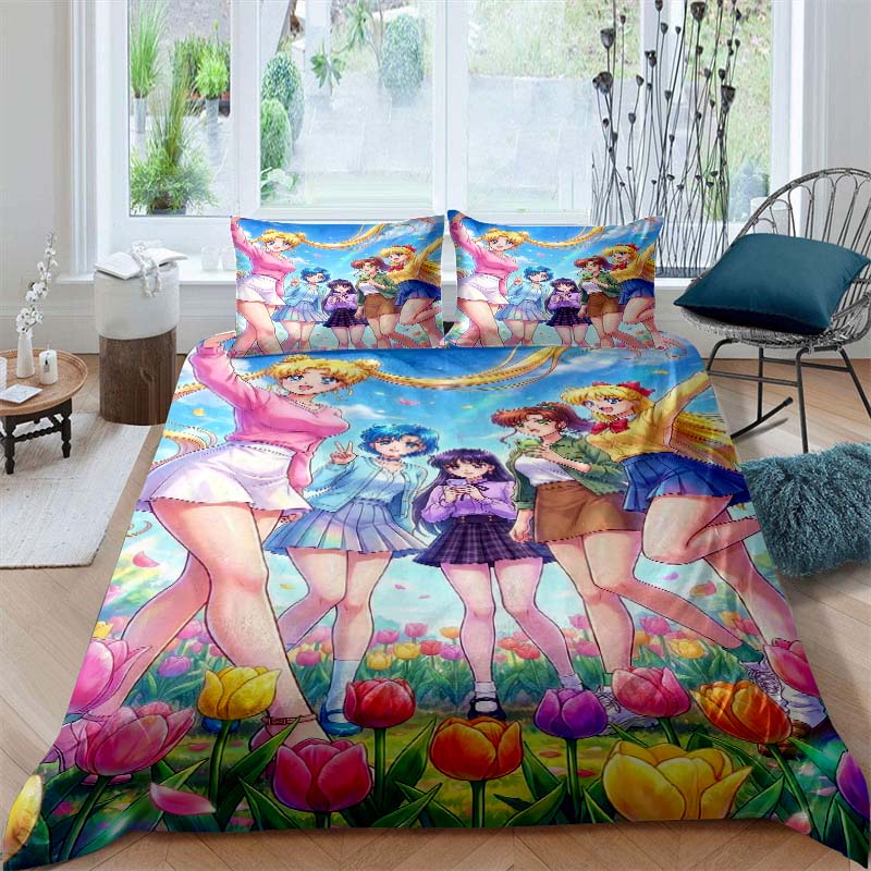 Anime/cartoon Style Tsukino Usagi Three-piece Luxury Bedding Set, Including Large and King Sizes, Perfect As A Holiday Gift.01