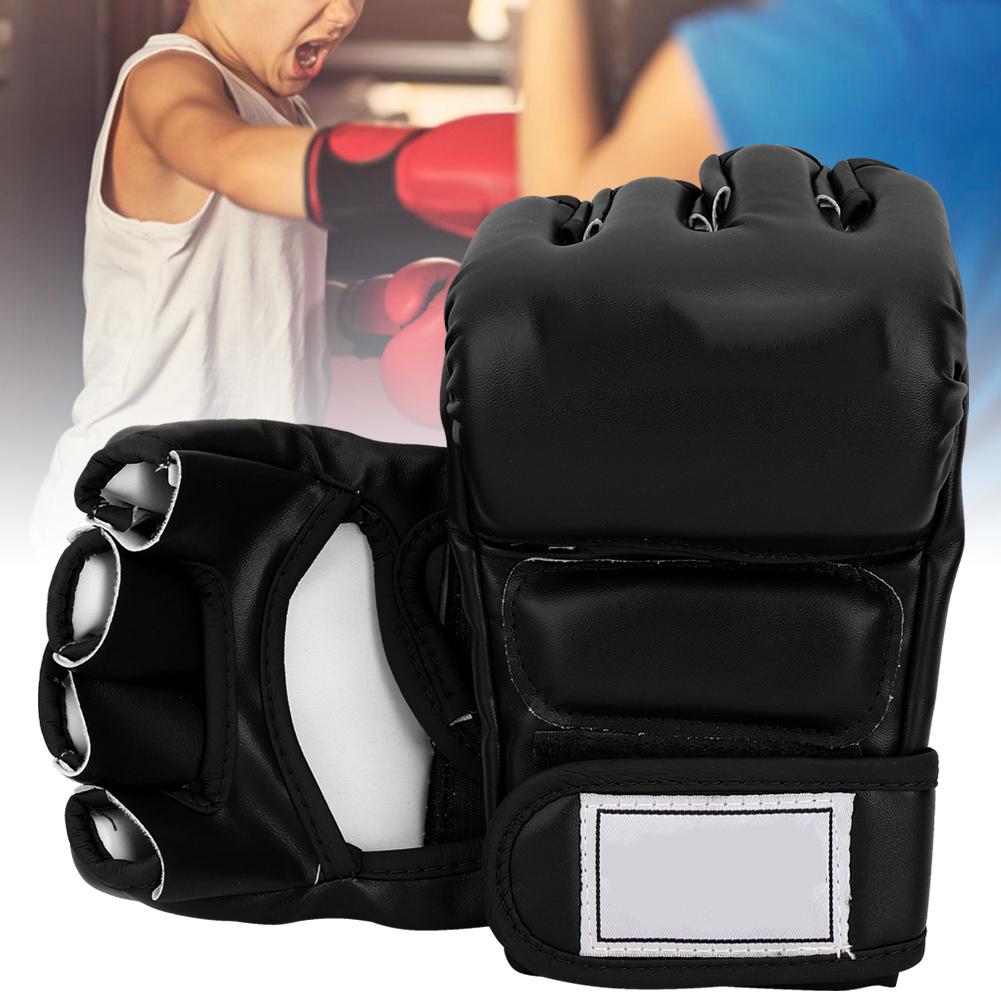 1Pair Man Male Half Finger Boxing Training Gloves Accessory for Kickboxing Sanda Muay Thai(black )