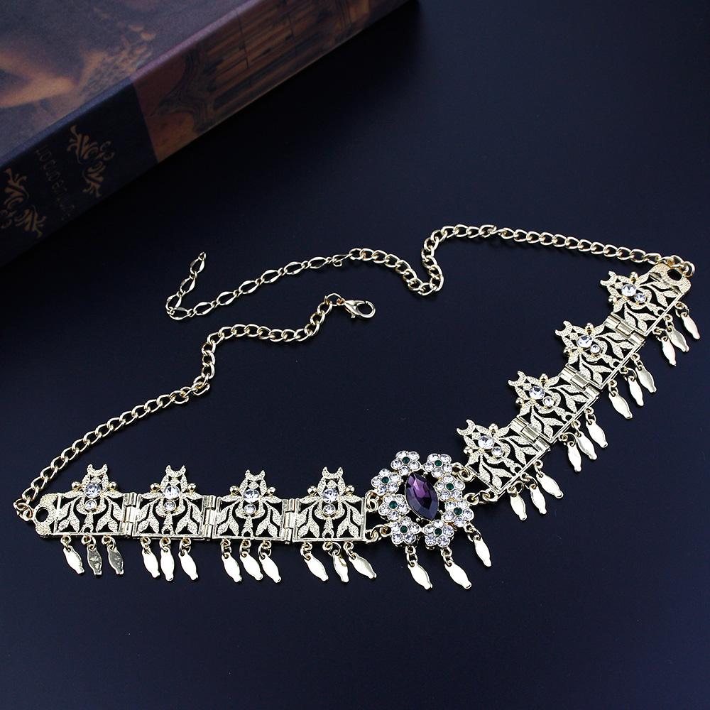 Corrente de testa, coroa de noiva, joias femininas, utensílios de cabelo, cor dourada, cristal árabe, faixa de cabelo