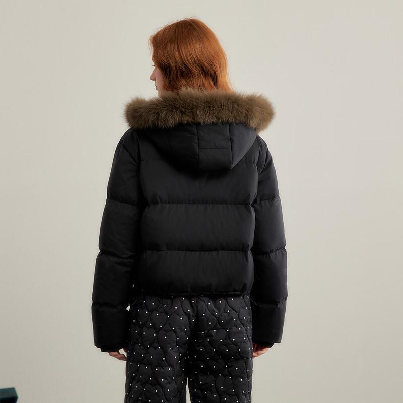 UNIFREE Women's Short Padded Down Jacket with Fur Hood