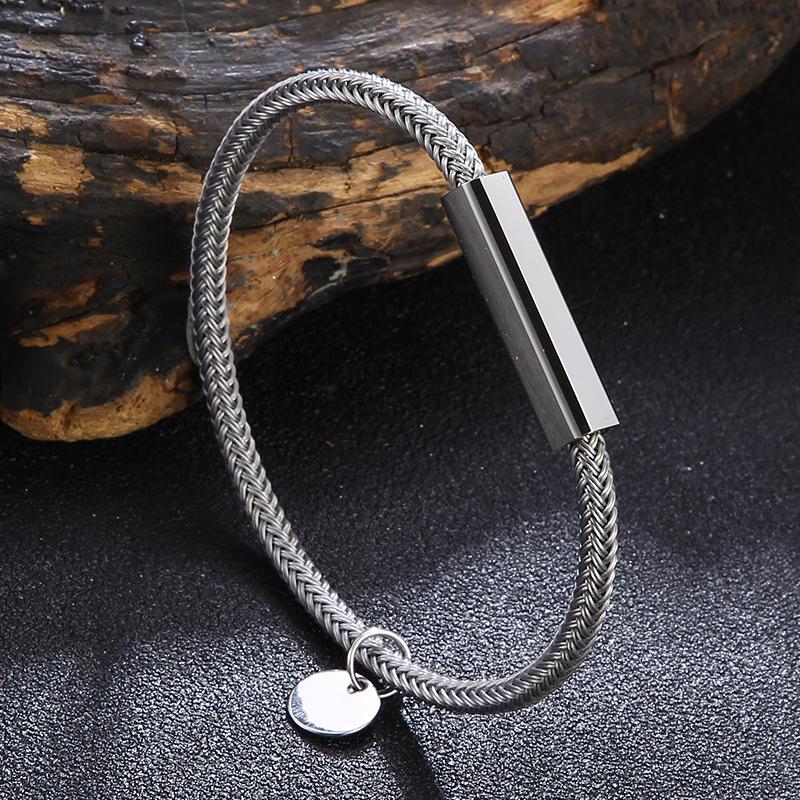 2026 Men s Retro Bracelet Pure Steel Wire Punk Fashion Bracelet Birthday Festival Laser Trend Gifts 16.5CM