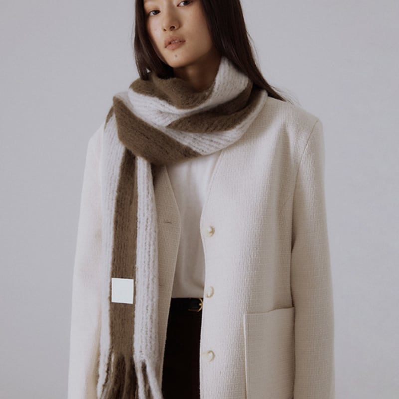SILN Serra Wide Stripe Knit Muffler (MOSS KHAKI/ASH)