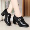 Autumn Fashion Comfort Deep Mouth Soft Leather Shoes Women Pumps  Spring Block Heels Shoes for Office Mom Model Daily