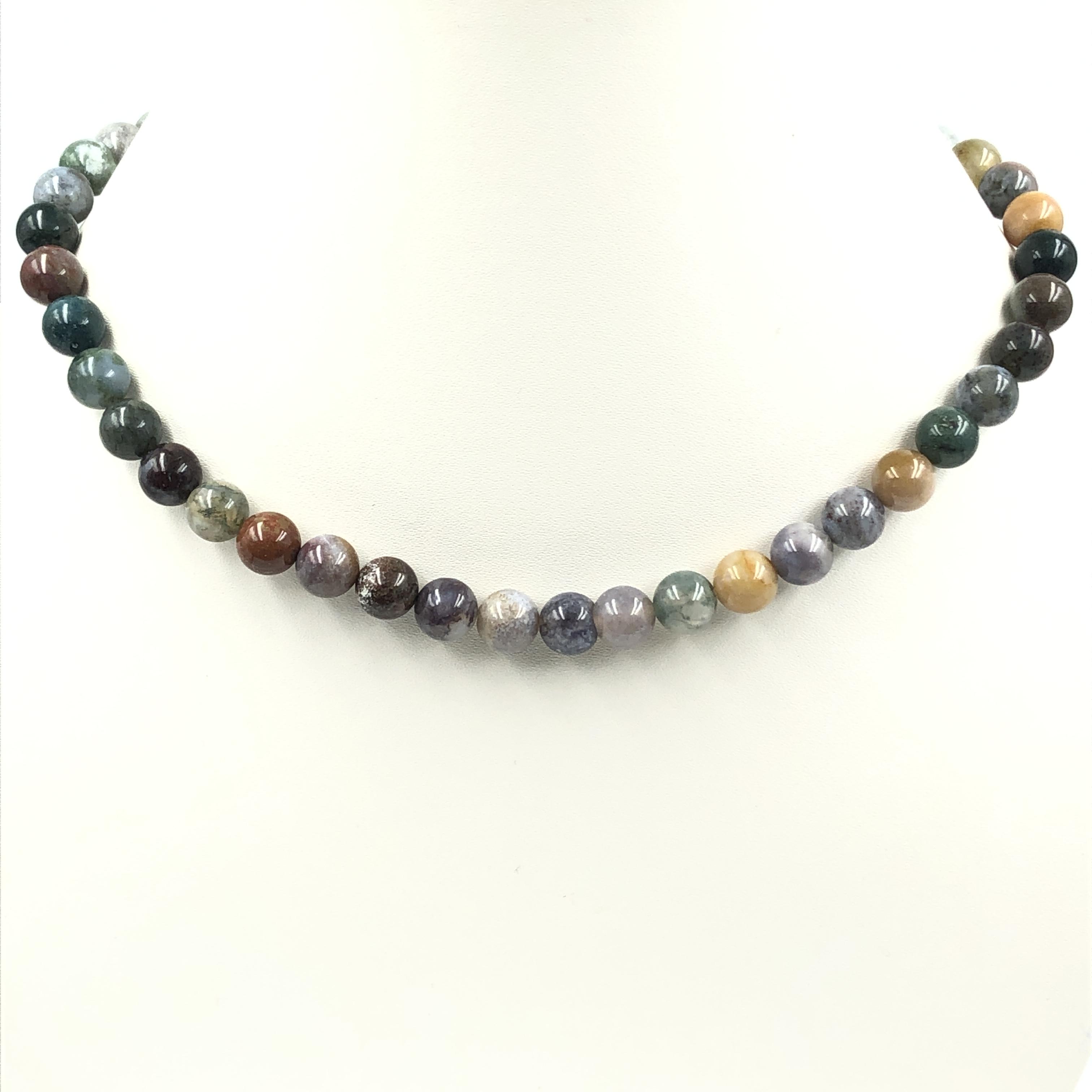 8мм Натуральный Индийский Агат Камень Круглые Бусины Чокер Ожерелье 17-20  Ручная Работа Бусины Украшения Для Женщин 8BN-20