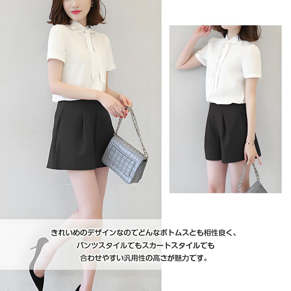 Frill Neck Ribbon Short Sleeve Shirt Blouse Dress Shirt Slim Dress Shirt Summer Spring Autumn Front Opening Neat Plain White Commuting Office Business