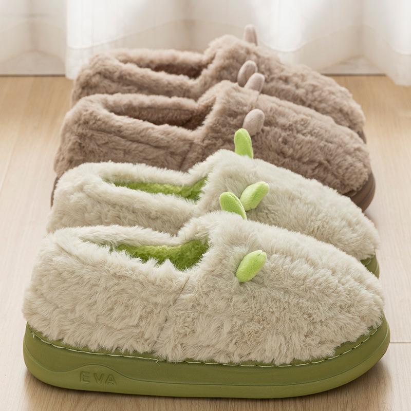 New autumn and winter imitation rabbit hair cotton slippers home indoor warm thick bottom couple hair slippers men's bag heel
