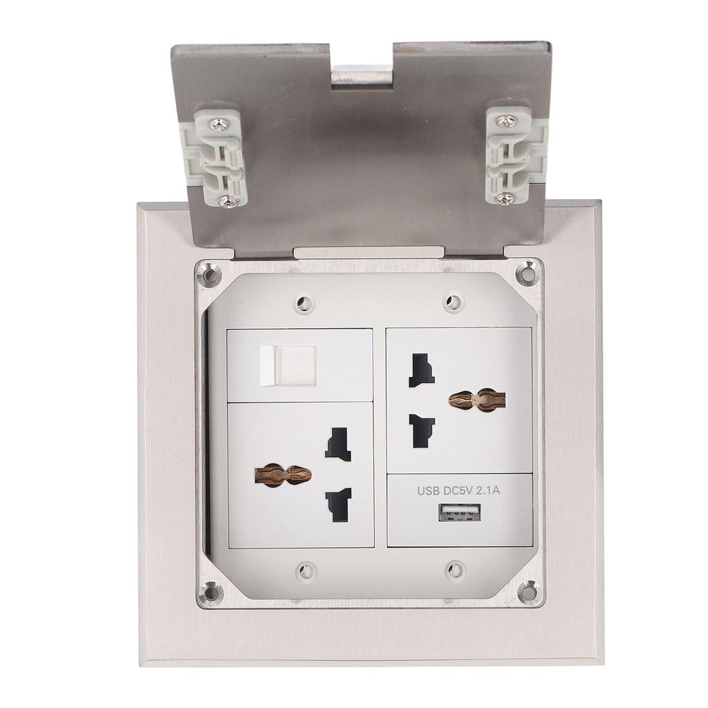 Recessed Floor Outlet Box Water Proof Stainless Steel Flat Socket 16A 2 3 Holes USB Port Silver