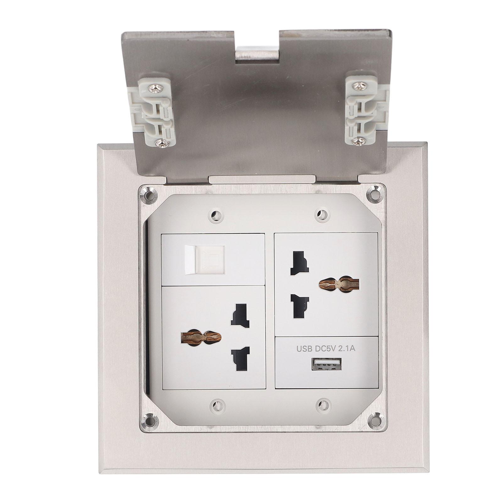 

Recessed Floor Outlet Box Water Proof Stainless Steel Flat Socket 16A 2 3 Holes USB Port Silver