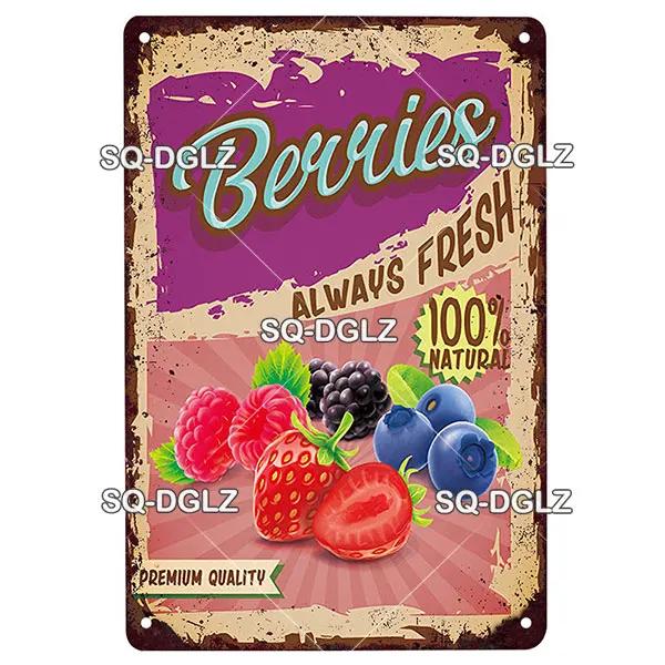 Fruits Metal Sign Bar Wall Decoration Tin Sign Vintage Metal Sign Vegetables Painting Plaques Art Fruit Poster