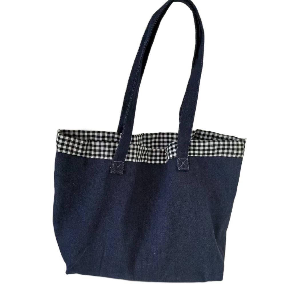 Тканевая Сумка на Плечо Корейский Стиль Холщовая Сумка-Тоут Мягкая Джинсовая Сумка Ручная Кладь Путешествия чёрный