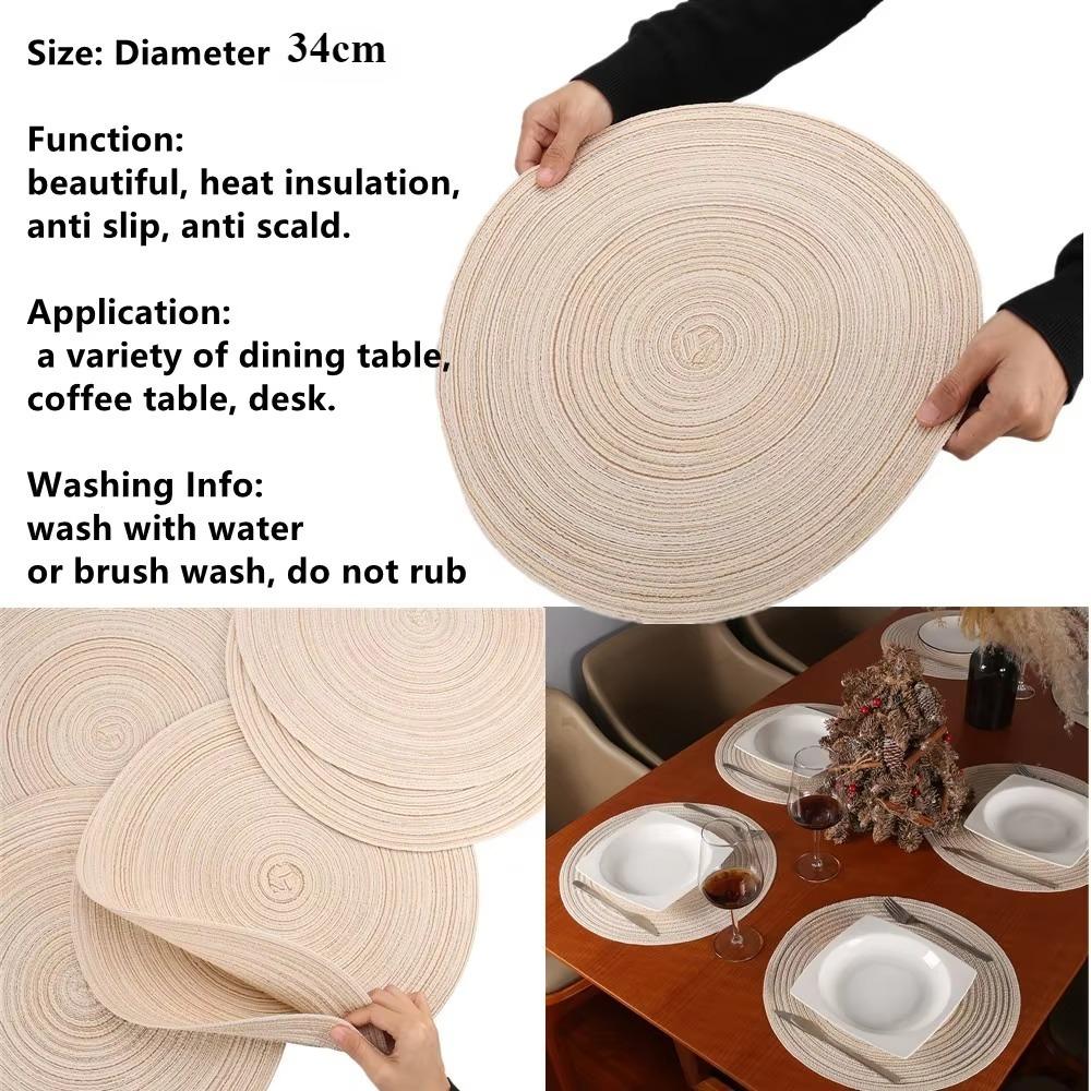 4pcs/Set Vintage Round Woven Placemats Heat Resistant Washable Braided Place Mats Non-Slip Dish Plate Pot Mat Dining Table