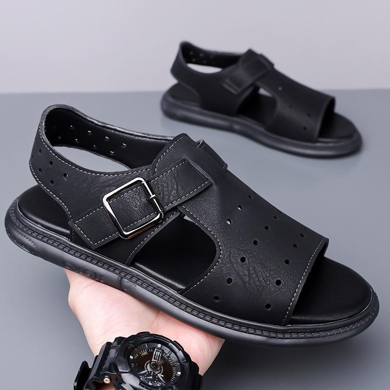 Men's leather sandals 2025 new non-slip business casual low-top trend Korean version of youth driving shoes