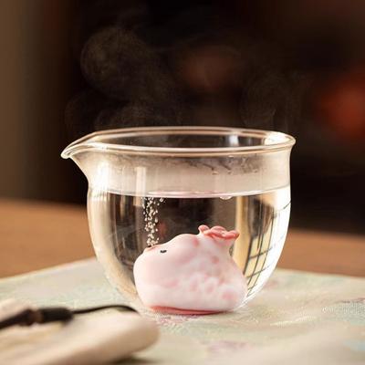 Funny Cartoon Bubble Fish Bubbling Tea Pet Pink Spit Bubbles Ceramic Tea Cup Gift Reusable Tea Figurine for Tea Ceremony