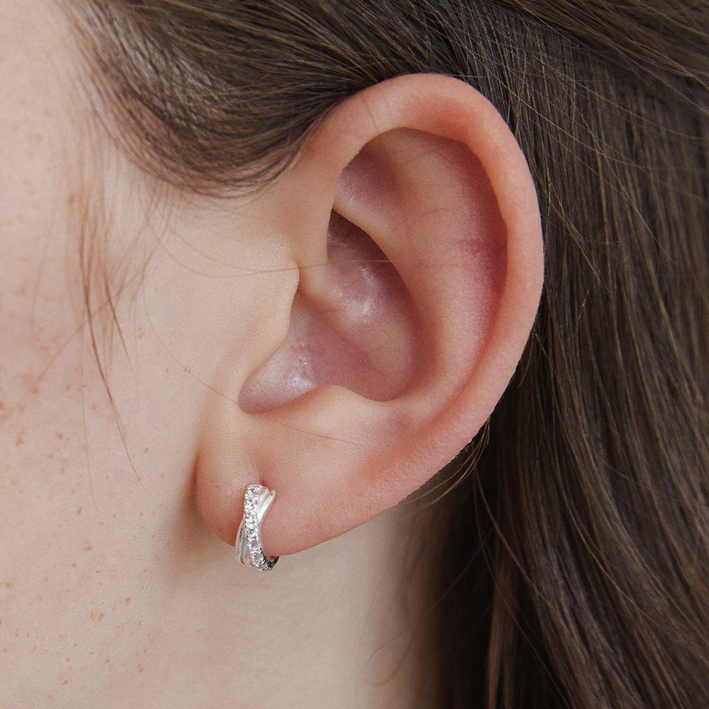 (925 Silver) Cubic Cross Hoop Earrings Ec3112