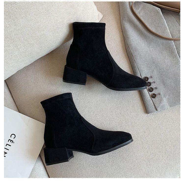 

Маленькие короткие ботинки женские толстый каблук размер 41 2025 новые универсальные весенне-осенние одинарные туфли осенние тонкие женские туфли женские эластичные тонкие ботинки 34 чёрный