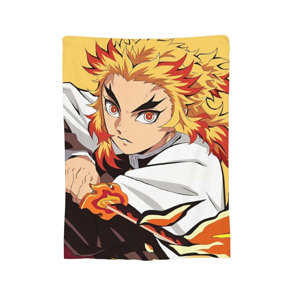 Flame Hashira Kyojuro Rengoku Blanket Anime Demon Slayer Fleece Awesome Breathable Throw Blanket for Coverlet Spring/Autumn
